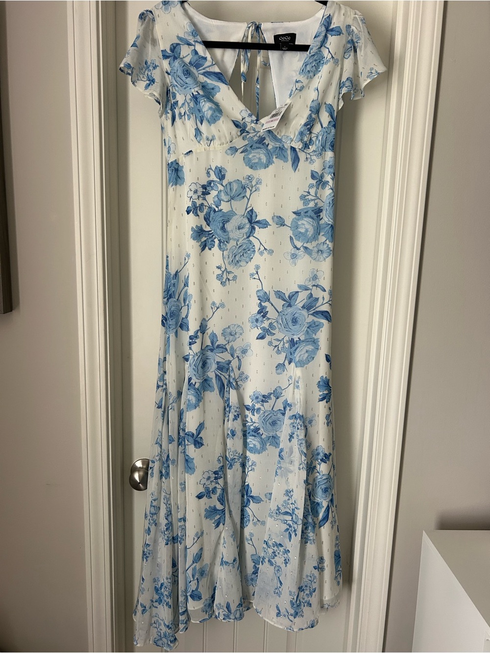 CeCe White Maxi Dress with Blue Floral Print